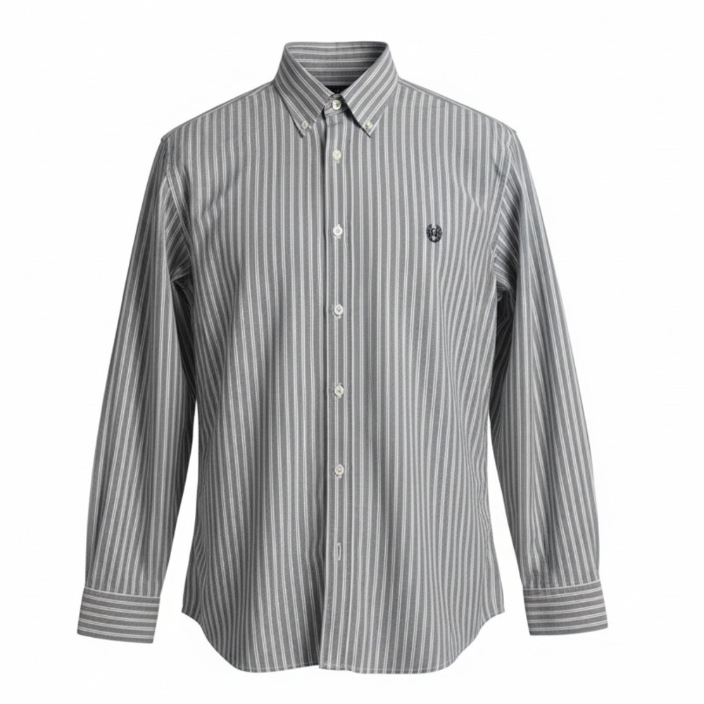 Chaps Classic Fit Button Down Shirt Mens XL Gray And White Stripes PREPPY